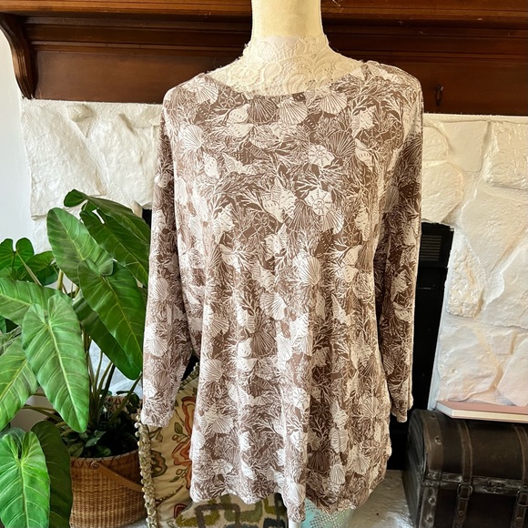 J. Jill Tops - 3/$25 💋 J. Jill Tan and Cream Floral Lace Women Tunic Top Size 2X
